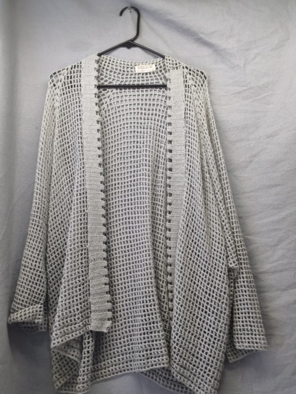 Open Knit Lightweight Women’s Crochet Cardigan Sweatr Light Sparkle Gray,Rare